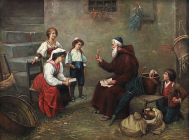 AFTER FRANCESCO BERGAMINI FIGURAL PAINTING, A LESSON IN SCRIPTURE