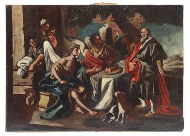 AFTER FRANCESCO SOLIMENA (D.1747) BIBLICAL PAINTING, 'ANGELS APPEARING TO ABRAHAM'