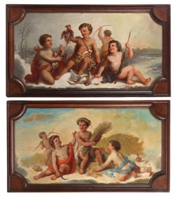 (2) CONTINENTAL SCHOOL OIL PAINTINGS, ALLEGORY OF AUTUMN & WINTER