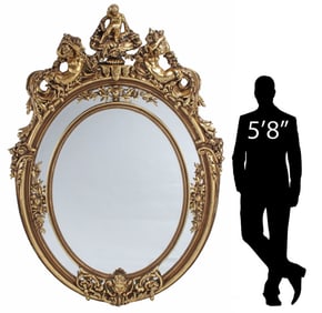 MONUMENTAL NEOCLASSICAL STYLE GILT OVAL MIRROR, 96"H