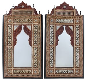 (2) MOORISH STYLE CARVED & SHELL-INLAID MIRRORS, 50.5"H