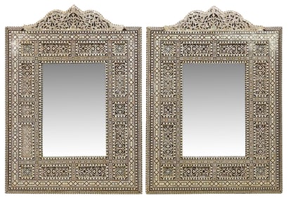 (2) MOORISH STYLE SHELL INLAID RECTANGULAR MIRRORS, 49"H
