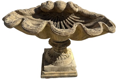 LARGE CAST STONE CLAM SHELL GARDEN FOUNTAIN
