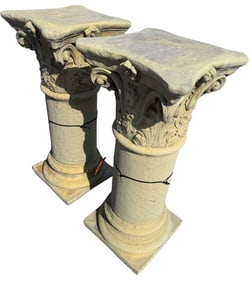 (2) LARGE CAST STONE CORINTHIAN COLUMNS/ PEDESTALS