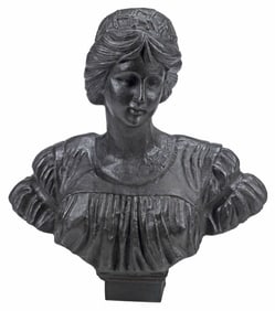 LARGE CAST IRON SCULPTURE, BUST OF A WOMAN, 25"H