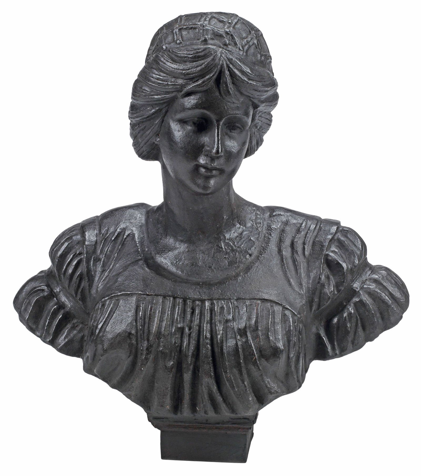 LARGE CAST IRON SCULPTURE, BUST OF A WOMAN, 25"H (1 of 5)