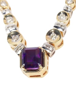ESTATE 14KT YELLOW & WHITE GOLD, 5.60CT AMETHYST & DIAMOND NECKLACE
