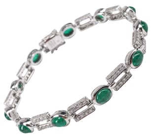 ESTATE ART DECO STYLE 1.30CTTW DIAMOND & EMERALD LINK BRACELET