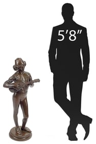PAUL DUBOIS (1829-1905) PATINATED BRONZE SCULPTURE, LUTE MUSICIAN, 37"H