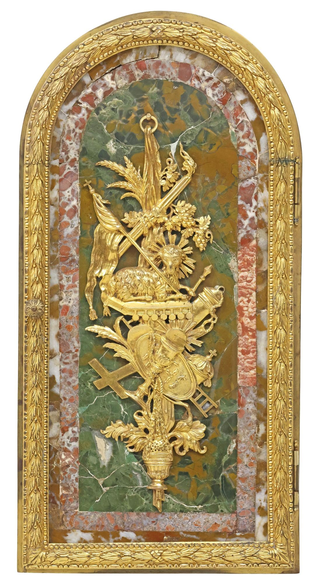 FINE ITALIAN GILT-BRONZE, JASPER & MARBLE RELIGIOUS TABERNACLE DOOR (1 of 5)