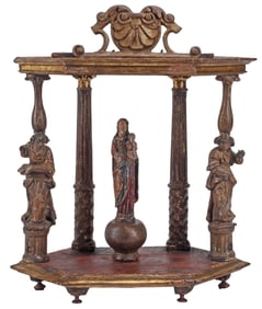 SPANISH BAROQUE STYLE PARCEL-GILT CARVED TABERNACLE