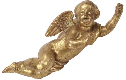 LARGE GILTWOOD ARCHITECTURAL WINGED CHERUB FIGURE, 32"L