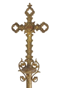 FRENCH GILT-METAL PROCESSIONAL CROSS, 78"L