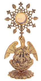 FIGURAL GILT METAL 'PELICAN IN HER PIETY' MONSTRANCE ALTAR RELIQUARY
