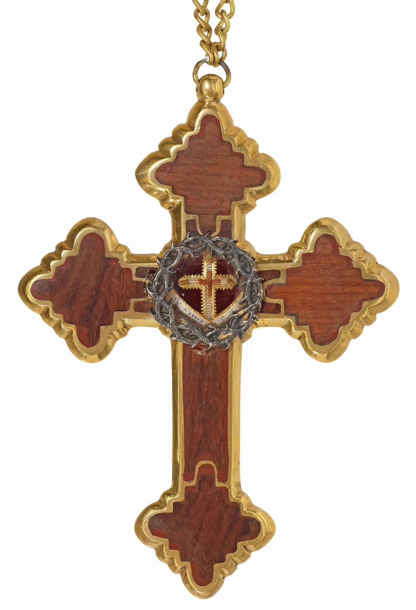 GILT-METAL PECTORAL RELIQUARY CROSS WITH TRUE CROSS RELIC (1 of 5)