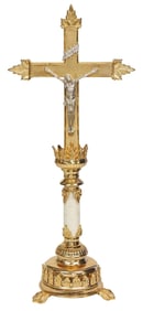 CONTINENTAL GILT METAL & STONE ECCLESIASTICAL ALTAR CRUCIFIX, 26"H