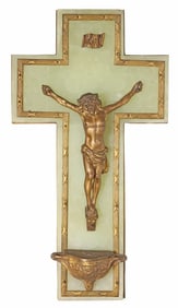 FRENCH ONYX & GILT-METAL CRUCIFIX WITH HOLY WATER FONT