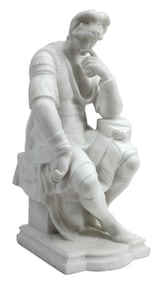 AFTER MICHELANGELO CARVED MARBLE SCULPTURE, 'LORENZO DE MEDICI'