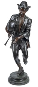 AFTER CELESTIN ANATOLE CALMELS (D.1906) BRONZE, THE BAGPIPER, 49"H