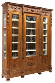 ITALIAN RENAISSANCE REVIVAL WALNUT & ETCHED GLASS BOOKCASE