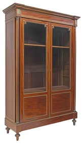 LARGE FRENCH LOUIS XVI STYLE MAHOGANY DISPLAY BOOKCASE, 88.5"H
