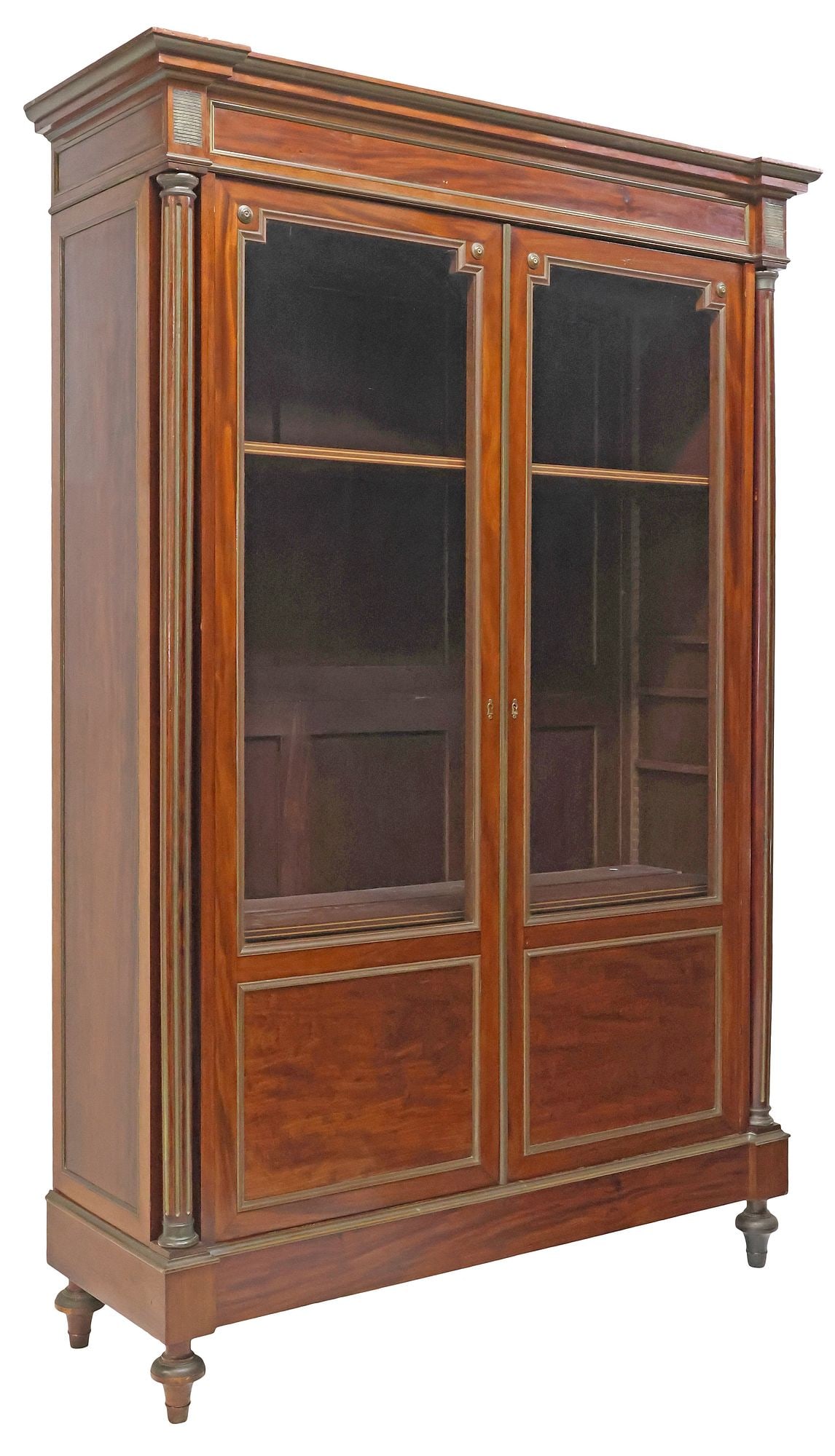 LARGE FRENCH LOUIS XVI STYLE MAHOGANY DISPLAY BOOKCASE, 88.5"H (1 of 4)