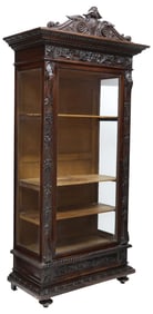 ITALIAN RENAISSANCE REVIVAL CARVED WALNUT DISPLAY BOOKCASE