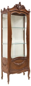 FRENCH LOUIS XVI STYLE CARVED WALNUT VITRINE DISPLAY CABINET