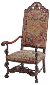 CONTINENTAL NEEDLEPOINT UPHOLSTERED HIGHBACK ARMCHAIR