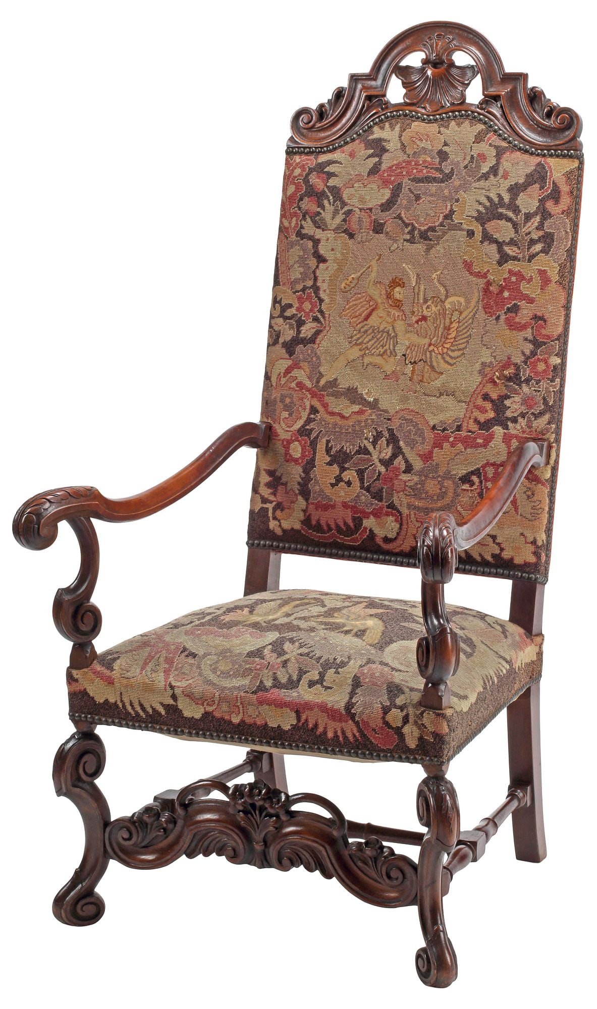 CONTINENTAL NEEDLEPOINT UPHOLSTERED HIGHBACK ARMCHAIR (1 of 7)