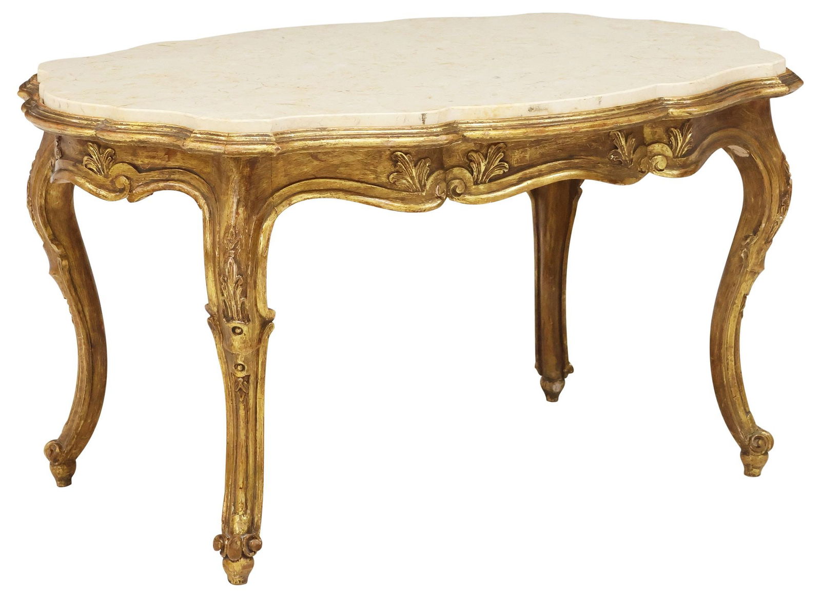 ITALIAN LOUIS XV STYLE MARBLE-TOP GILTWOOD COFFEE TABLE (1 of 4)