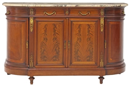 FRENCH LOUIS XVI STYLE MARBLE-TOP INLAID MAHOGANY BUFFET