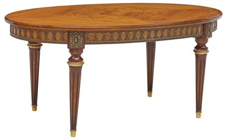 J.P. EHALT LOUIS XVI STYLE MATCHED VENEER & MARQUETRY COFFEE TABLE