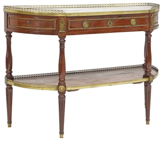 FRENCH LOUIS XVI MARBLE-TOP MAHOGANY DEMILUNE CONSOLE TABLE