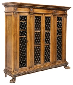 ITALIAN RENAISSANCE REVIVAL WALNUT & WROUGHT IRON BOOKCASE