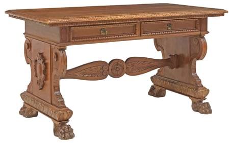 ITALIAN RENAISSANCE REVIVAL CARVED WALNUT WRITING TABLE
