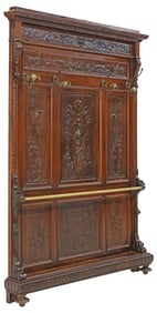 ITALIAN RENAISSANCE REVIVAL CARVED WALNUT HALL TREE