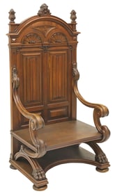 FRENCH RENAISSANCE REVIVAL CARVED WALNUT THRONE CHAIR