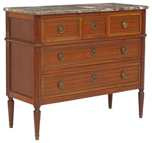 FRENCH LOUIS XVI STYLE MARBLE-TOP MAHOGANY COMMODE