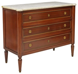 FRENCH LOUIS XVI STYLE MARBLE-TOP MAHOGANY COMMODE