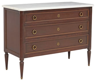 FRENCH LOUIS XVI STYLE MARBLE-TOP MAHOGANY COMMODE