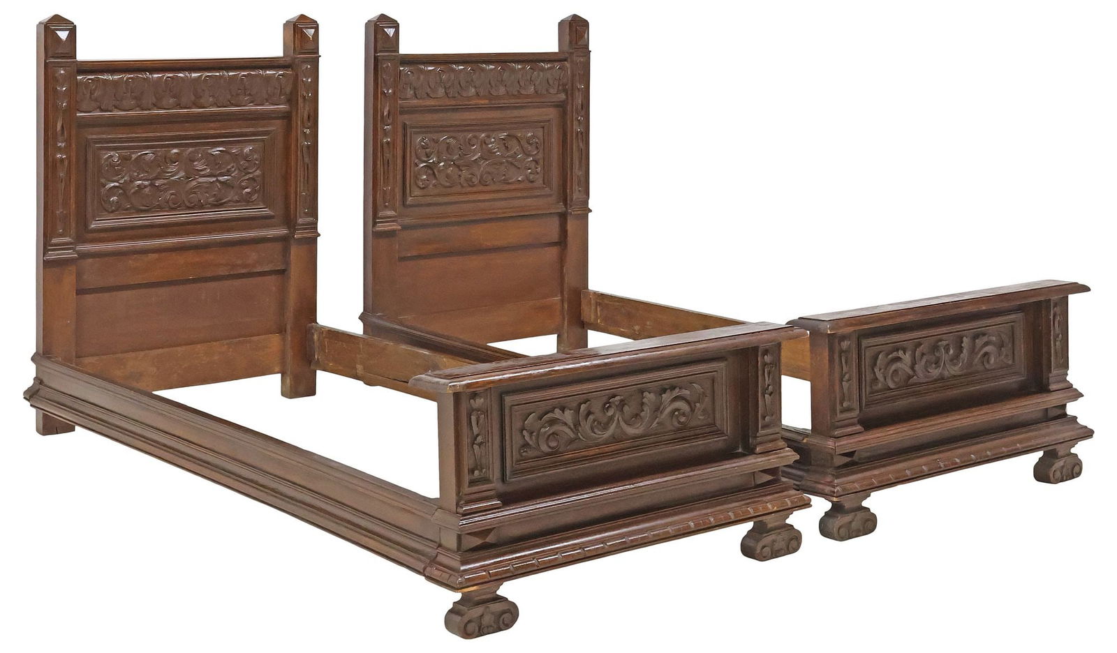 (2) ITALIAN RENAISSANCE REVIVAL CARVED WALNUT BEDS (1 of 3)