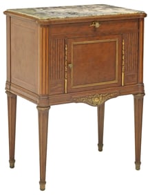 FRENCH LOUIS XVI STYLE MARBLE-TOP MAHOGANY BEDSIDE CABINET