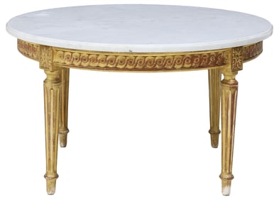 LOUIS XVI STYLE MARBLE-TOP PARCEL-GILT COFFEE TABLE