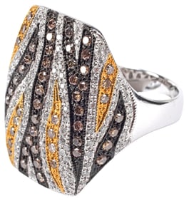 ESTATE 14KT WHITE GOLD & MULTICOLOR DIAMOND STATEMENT RING