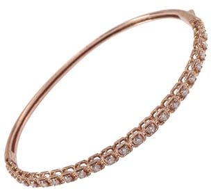 ESTATE 14KT ROSE GOLD & DIAMOND HINGED BANGLE BRACELET