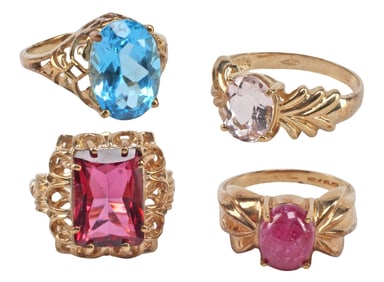 (4) ESTATE 10KT YELLOW GOLD & GEMSTONE RINGS