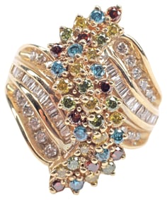 ESTATE 14KT YELLOW GOLD MULTI-COLORED DIAMOND RING