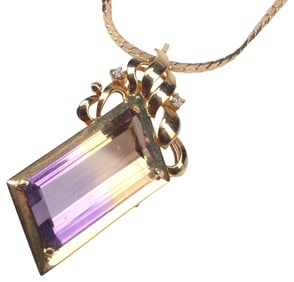 ESTATE 14KT YELLOW GOLD & 13CT AMETRINE ENHANCER PENDANT ON CHAIN