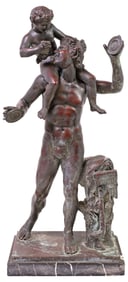 LARGE AFTER SABATINO DE ANGELIS BRONZE SCULPTURE, FAUN AND INFANT BACCHUS